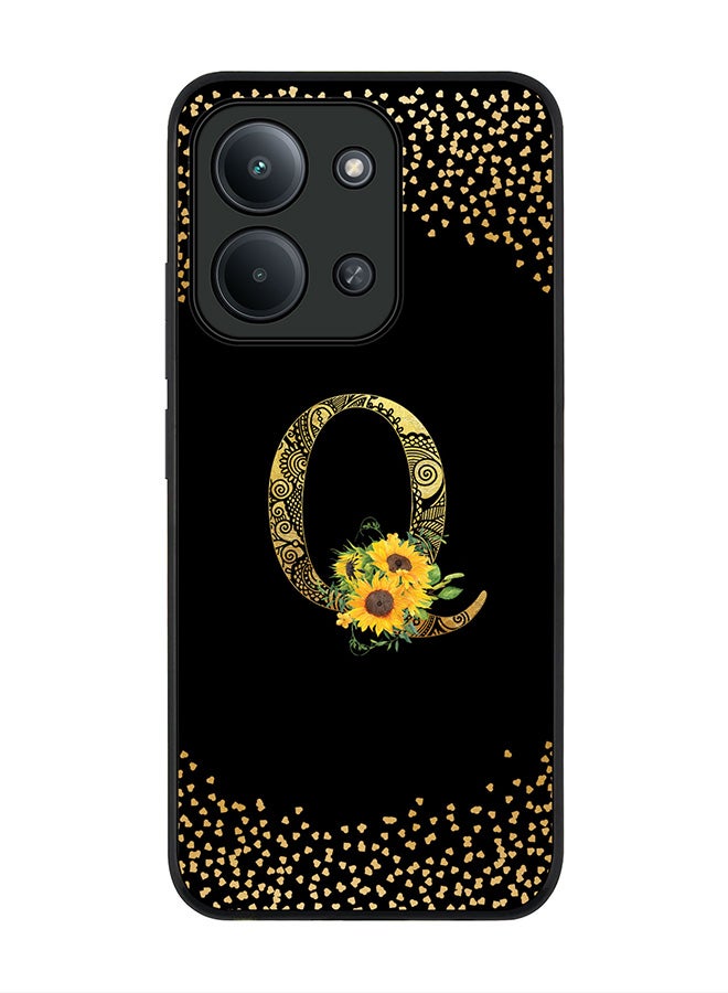 For Xiaomi Poco C85 4G Case,Slim fit Camera Protection, Shockproof Thin Phone cover  - Custom Floral Monogram - Q ( Black )